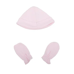 2100R GORRITO Y MANOPLAS ALGODÓN ROSA