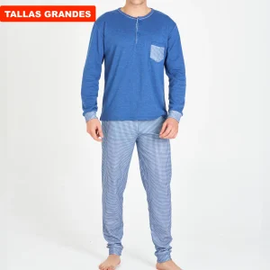 PIJAMA HOMBRE TALLAS GRANDES AZUL CON BOLSILLO VICHY Y PANTALÓN DE CUADROS