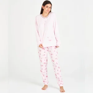 PIJAMA MUJER INVIERNO ROSA CON PANTALÓN ESTAMPADO