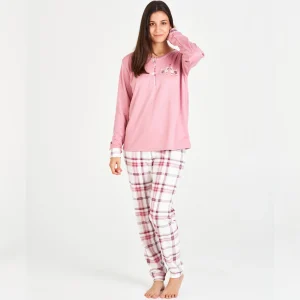 PIJAMA MUJER INVIERNO CUADROS BURDEOS