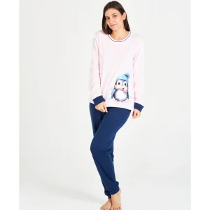PIJAMA MUJER INVIERNO ROSA CON PINGÜINO