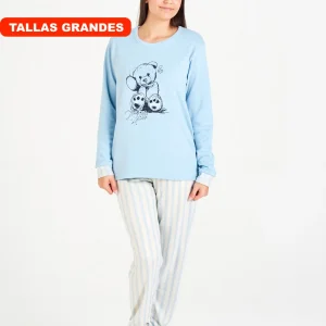 PIJAMA MUJER TALLAS GRANDES ROSA CON OSITO Y RAYAS