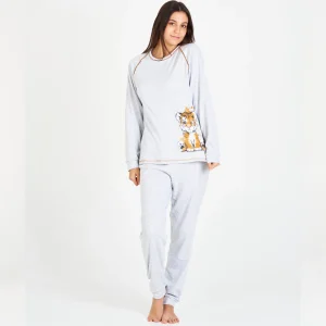 PIJAMA MUJER INVIERNO GRIS CON TIGRE