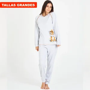 PIJAMA MUJER TALLAS GRANDES GRIS CON TIGRE