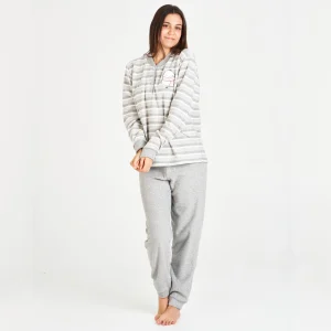 PIJAMA MUJER INVIERNO GRIS CON RAYAS RIZO