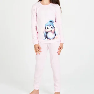 PIJAMA NIÑA INVIERNO ROSA PINGÜINO CON PANTALÓN ESTAMPADO
