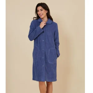 BATA POLAR TÉRMICA  BOTONES Y BOLSILLOS AZUL MEDIO