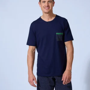 PIJAMA HOMBRE CORTO CON BOLSILLO LUNARES