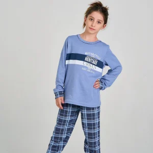 PIJAMA AFELPADO NIÑO HERITAGE AZUL CON ESTAMPADO DE MOTO