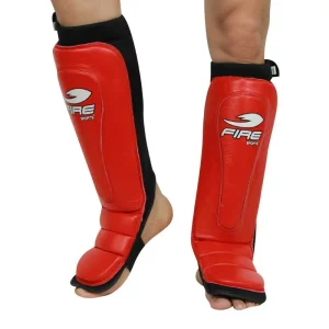 Par de espinilleras tipo calceta Fire Sports de piel Rojo