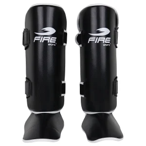 Par de espinilleras abiertas Fire Sports de PVC para artes marciales M2 Negro