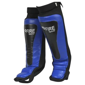 Par de espinilleras Tipo calceta Fire Sports de piel para artes marciales Infantil Azul