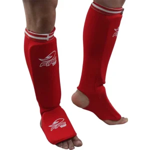 Par de espinilleras Fire Sports tipo calceta para Muay Thai Rojo
