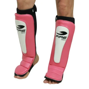 Par de espinilleras tipo calceta Fire Sports de piel Rosa