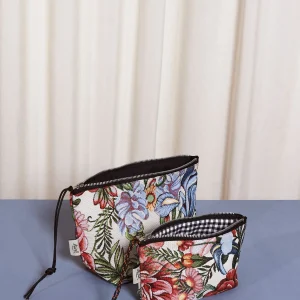 Neceser/estuche tejido jacquard flores crisantemos rojos