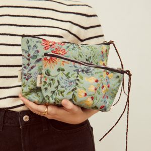 Neceser/estuche tejido jacquard flores azaleas celeste