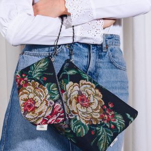 Neceser/estuche tejido jacquard flores peonías