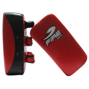 Par de Thai pads planos Fire Sports de piel para artes marciales Negro/Rojo