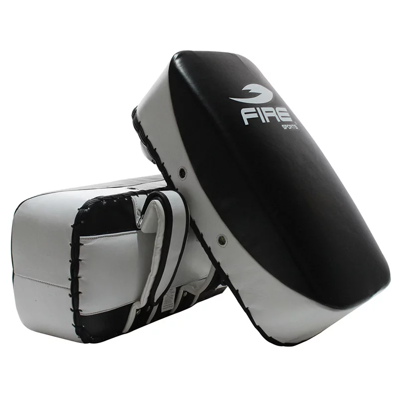 Par de Thai pads planos Fire Sports de piel para artes marciales Negro/Blanco