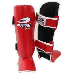 Par de espinilleras abiertas Fire Sports de PVC para artes marciales M2 Rojo