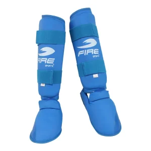 Par de Espinilleras con empeine Fire Sports para Karate Azul