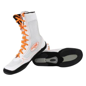 Par de Zapatillas largas Fire Sports profesional para Boxeo Blanco/Naranja