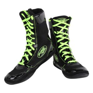 Par de Zapatillas largas Fire Sports profesional para Boxeo Negro/Verde Fluor