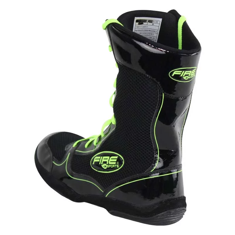 Par de Zapatillas largas Fire Sports profesional para Boxeo Negro/Verde Fluor - Imagen 5