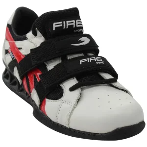 Par de Zapatillas Fire Sports importada para competencias de Halterofilia Blanco con rojo y negro