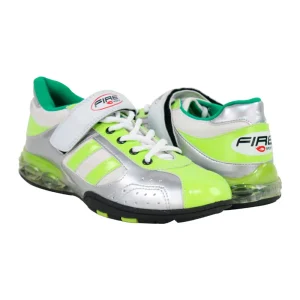 Par de Zapatillas Fire Sports importada para entrenamientos de Halterofilia Plateado con Verde