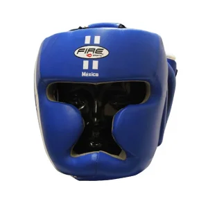 Careta de pómulos y barbilla Fire Sports de piel con protección Azul
