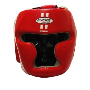 Careta de pómulos y barbilla Fire Sports de piel con protección Rojo