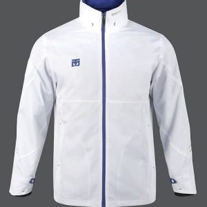 Chaqueta cortavientos color blanco cremallera azul
