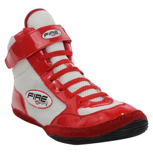 Par de Zapatillas Cortas Fire Sports profesional para Boxeo Blanco/Rojo